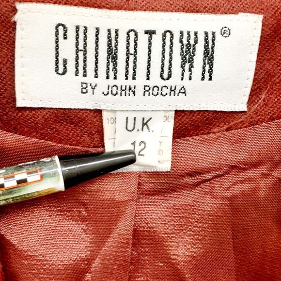 Vtg Chinatown by John Rocha Wine Red Wool Blazer Jacket pea COAT 12 UK 8 US - Picture 4 of 13